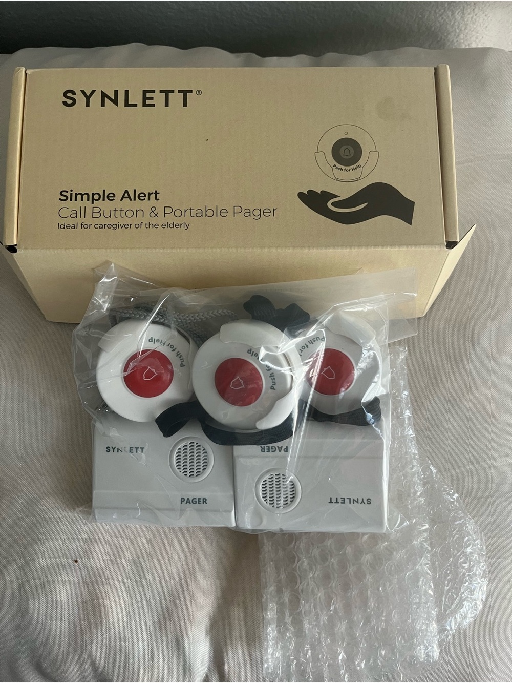 Synlett Simple Alert Call Button & Portable Pager - White with Red Buttons